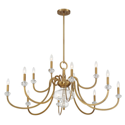 12 Light Chandelier, Warm Brass