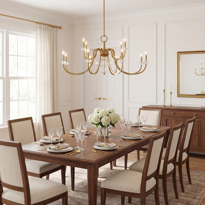 12 Light Chandelier, Warm Brass