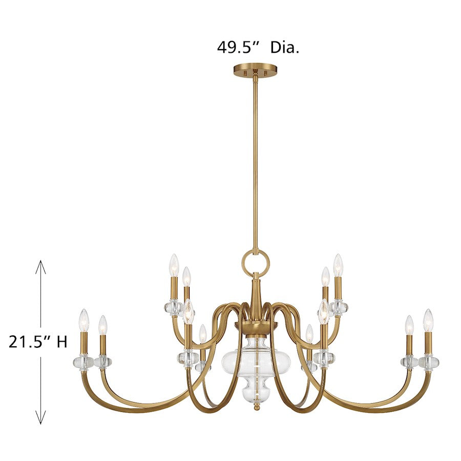 12 Light Chandelier, Warm Brass