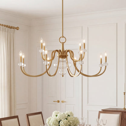 12 Light Chandelier, Warm Brass