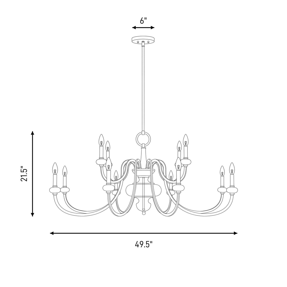 12 Light Chandelier, Warm Brass