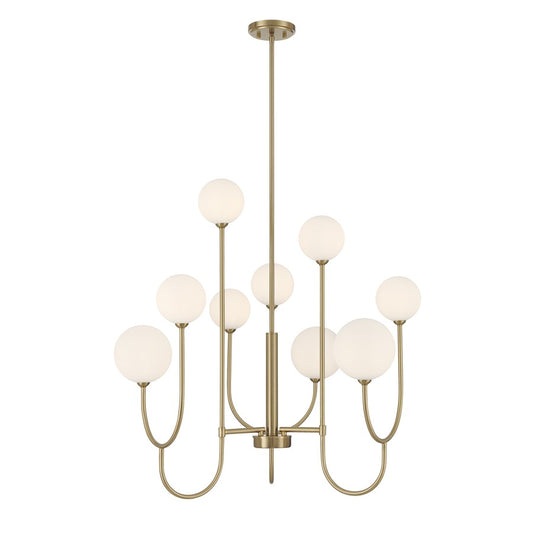 Savoy House Chester 9 Lt Chandelier, White Opal, Noble Brass
