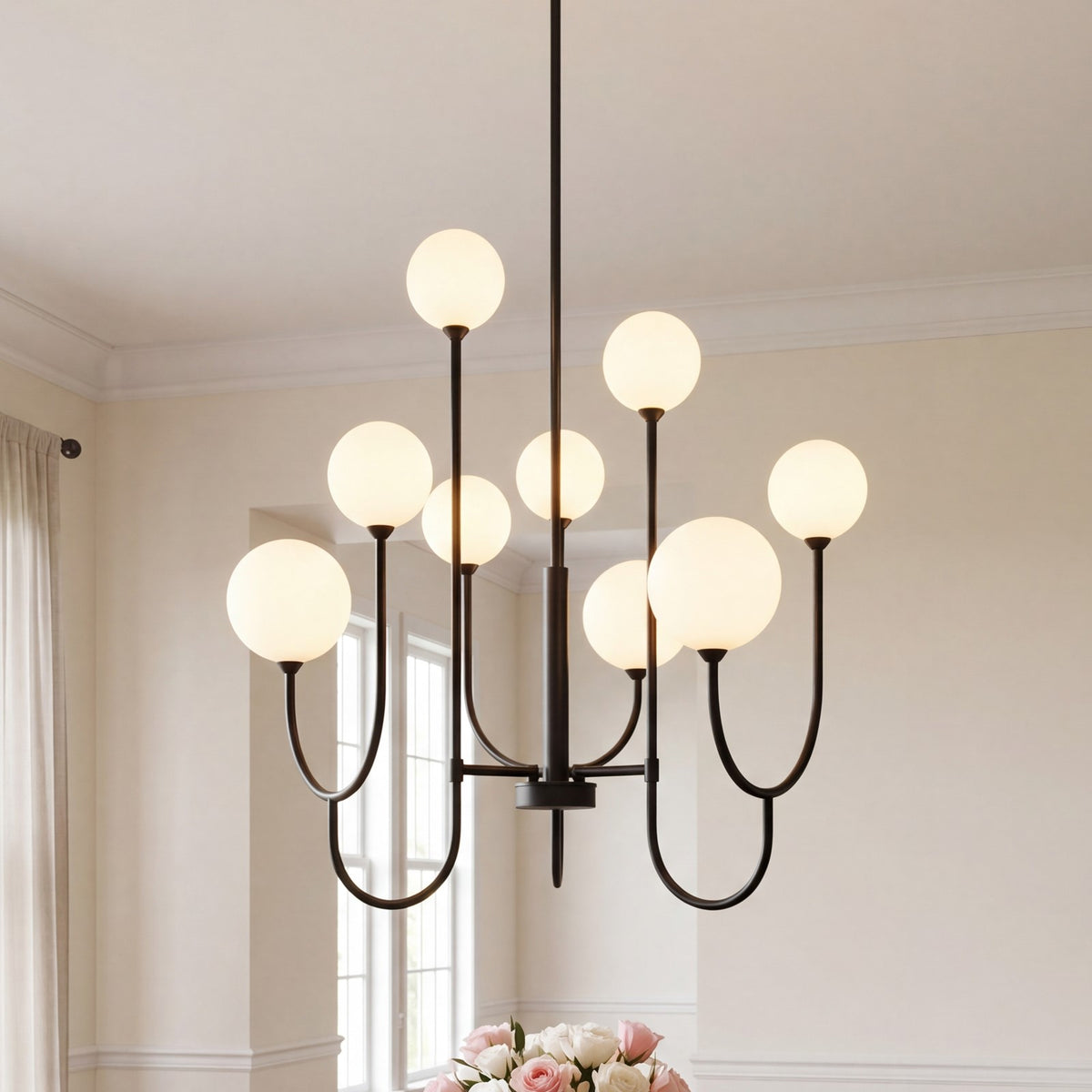 Savoy House Chester 9 Lt Chandelier, White Opal, Matte Black