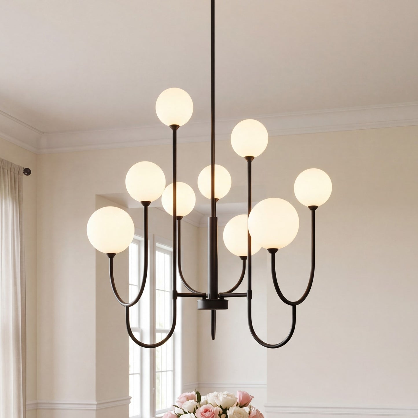Savoy House Chester 9 Lt Chandelier, White Opal, Matte Black