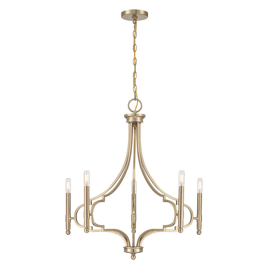 Savoy House Woodlawn 28in 5-Light Chandelier | Transitional Noble Brass Metal | Dining Room & Living Room | 28 x 28 x 29.88 in | Model 1-5999-5-127