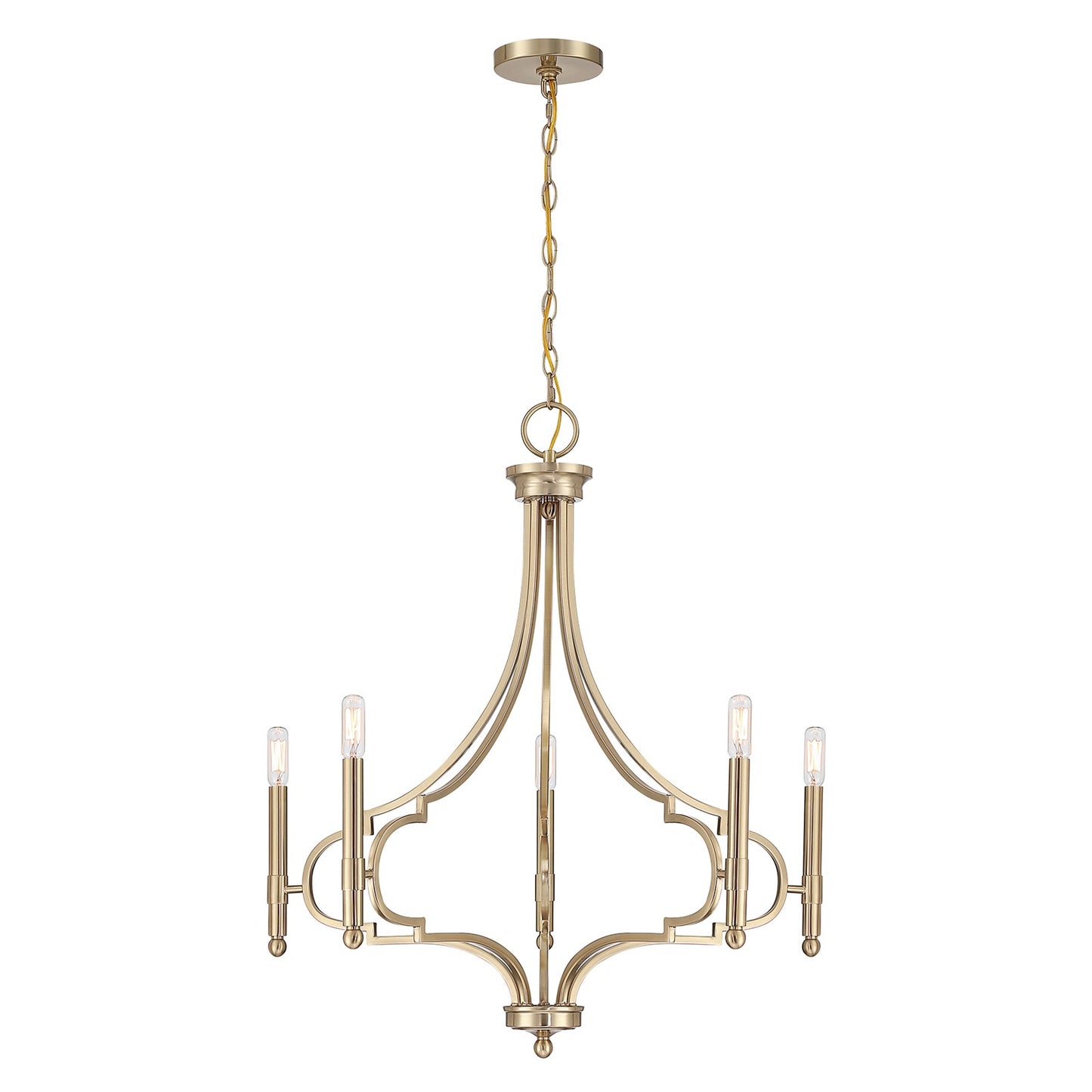 Savoy House Woodlawn 28in 5-Light Chandelier | Transitional Noble Brass Metal | Dining Room & Living Room | 28 x 28 x 29.88 in | Model 1-5999-5-127