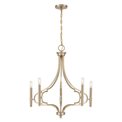 Savoy House Woodlawn 28in 5-Light Chandelier | Transitional Noble Brass Metal | Dining Room & Living Room | 28 x 28 x 29.88 in | Model 1-5999-5-127