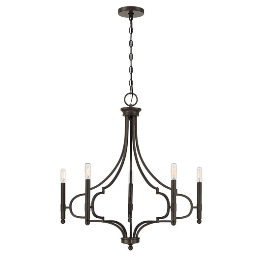 Savoy House Woodlawn 28in 5-Light Chandelier | Transitional Mediterranean Bronze Metal | Dining Room & Entryway | 28 x 28 x 29.88 in | Model 1-5999-5-15