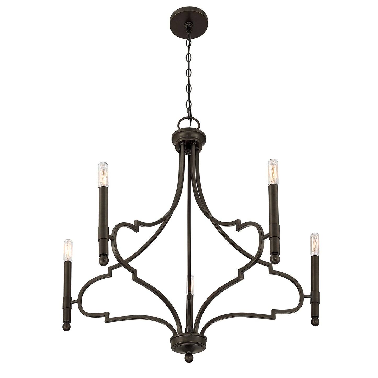 Savoy House Woodlawn 28in 5-Light Chandelier | Transitional Mediterranean Bronze Metal | Dining Room & Entryway | 28 x 28 x 29.88 in | Model 1-5999-5-15