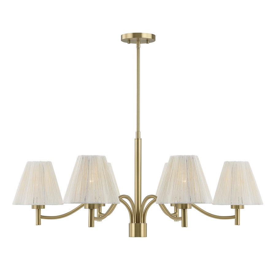 Savoy House Rosa 6 Lt Chandelier, White, Noble Brass