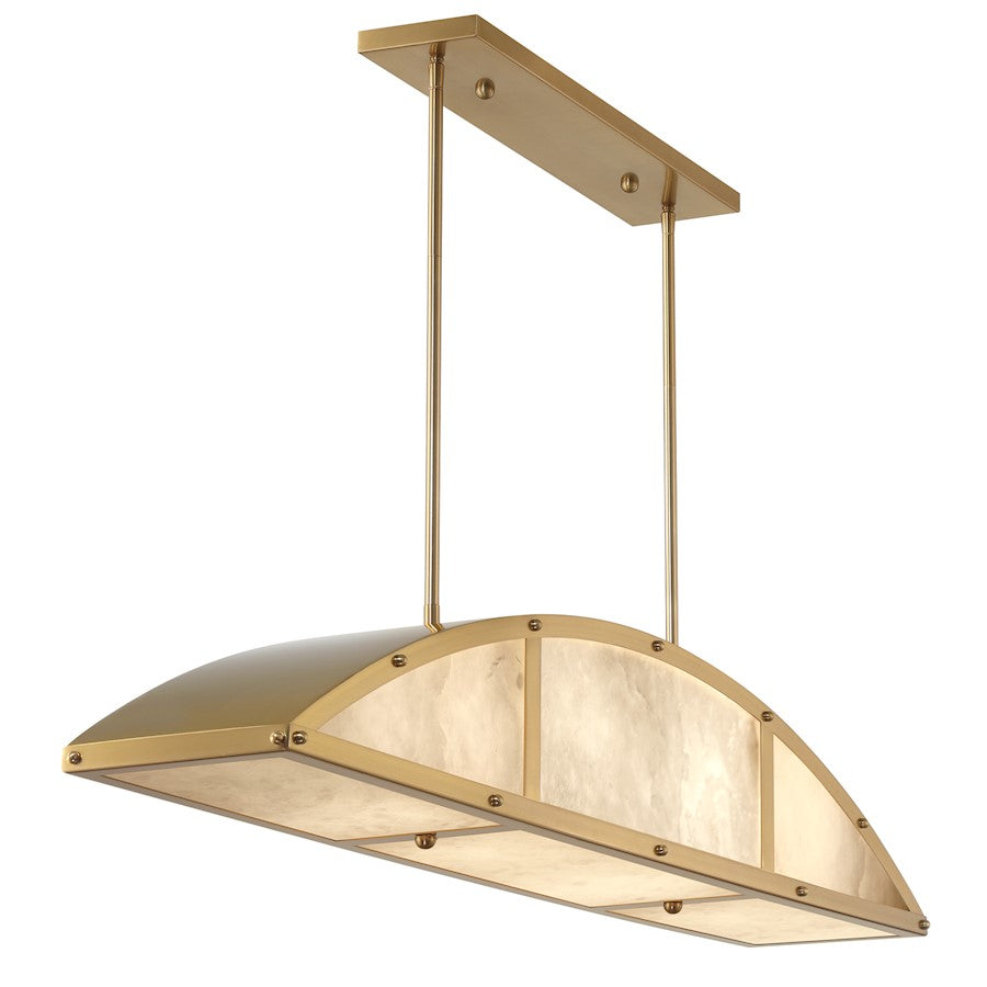 4-Light Linear Chandelier, Warm Brass