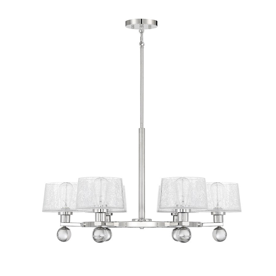 6 Light Chandelier, Polished Nickel