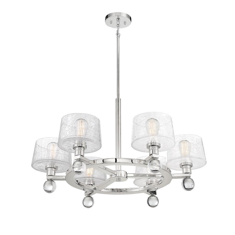 6 Light Chandelier, Polished Nickel