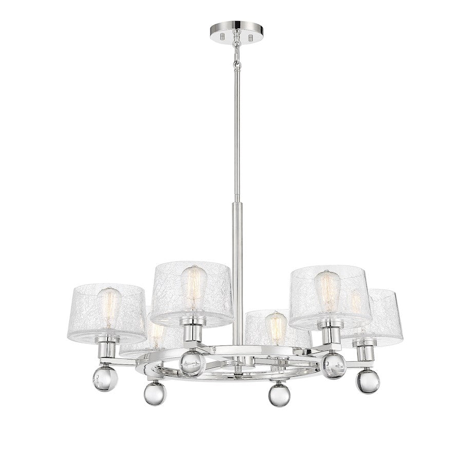 6 Light Chandelier, Polished Nickel