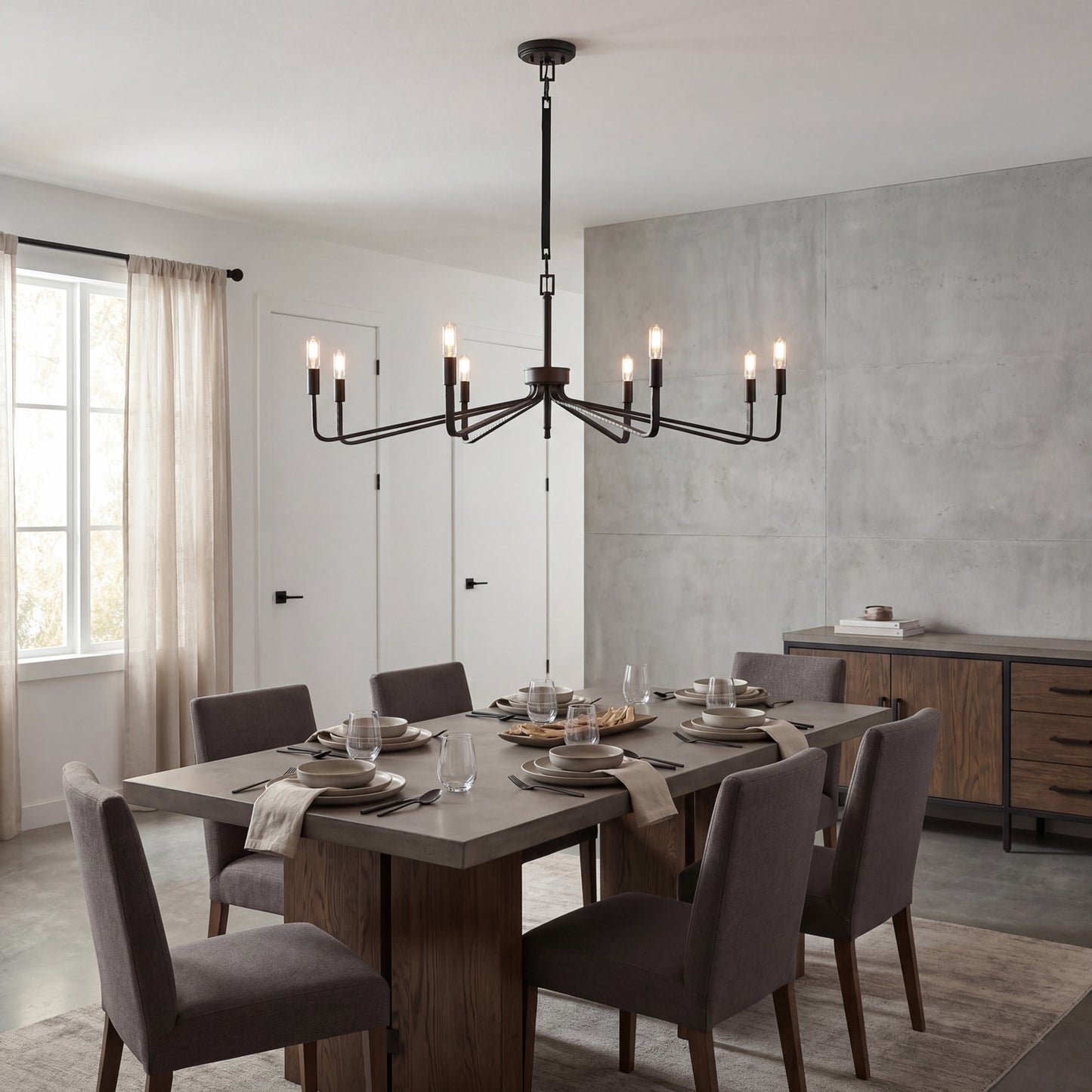 8-Light Chandelier, Forged Iron