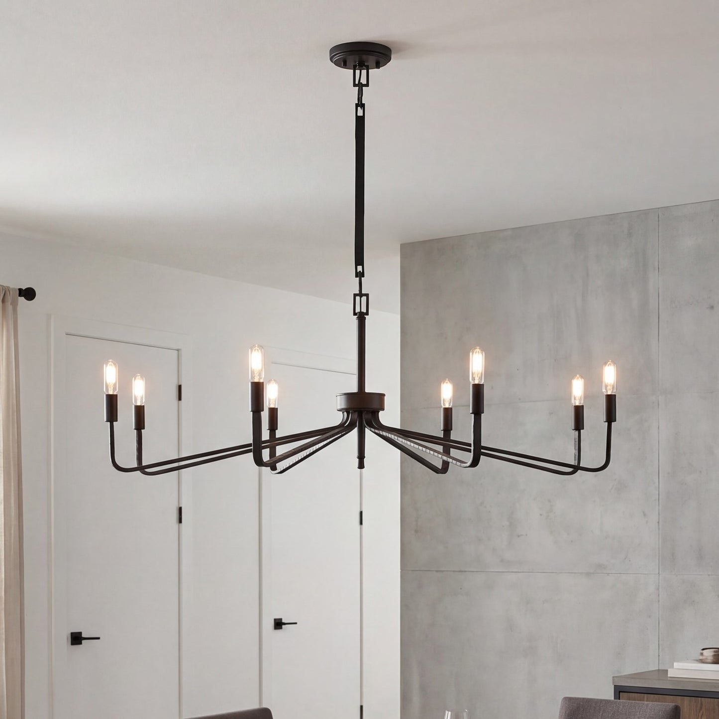 8-Light Chandelier, Forged Iron