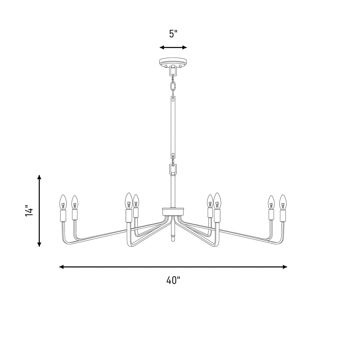 8-Light Chandelier, Forged Iron