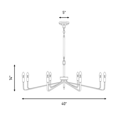 8-Light Chandelier, Forged Iron