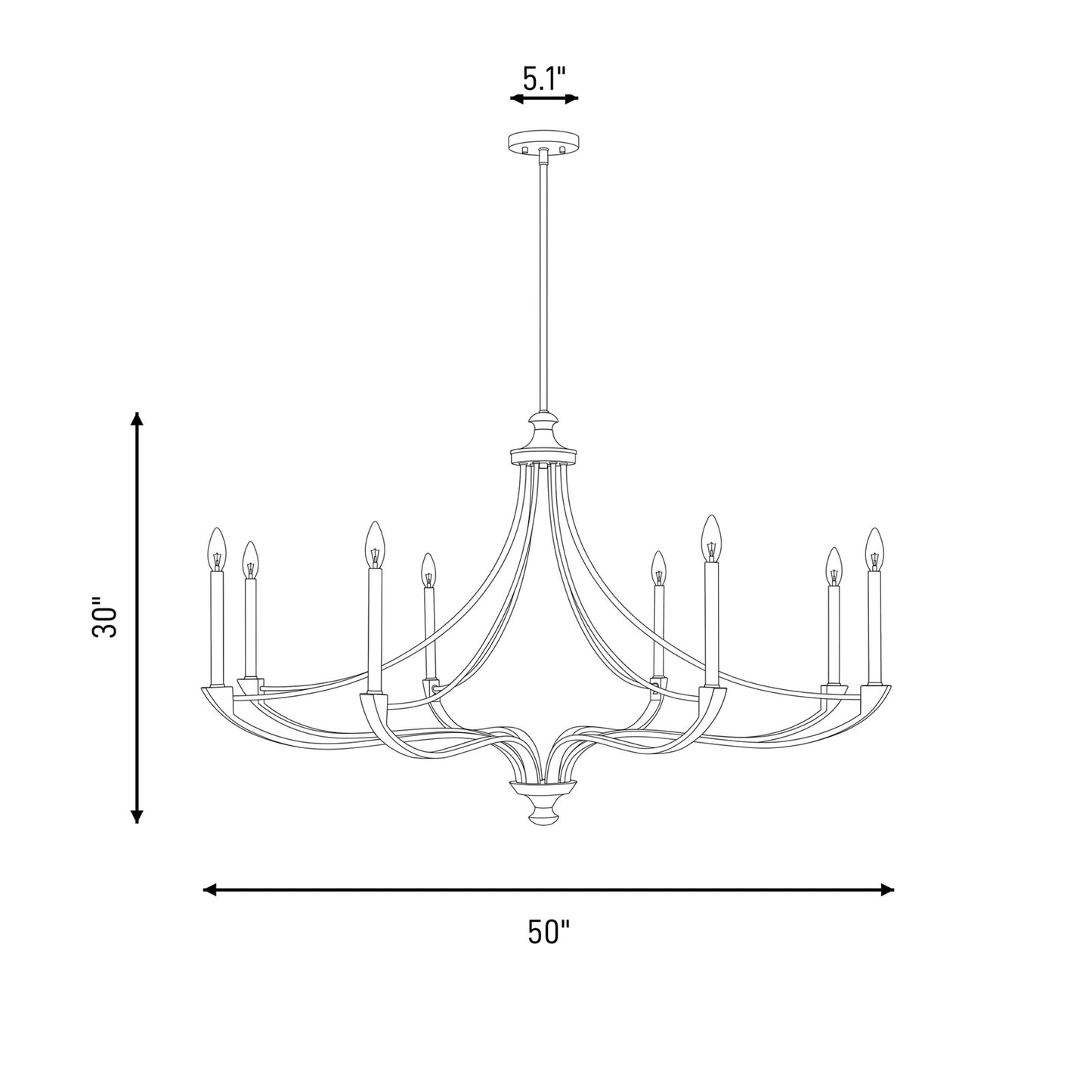 8-Light Chandelier, Warm Brass