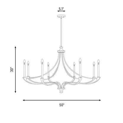 8-Light Chandelier, Warm Brass