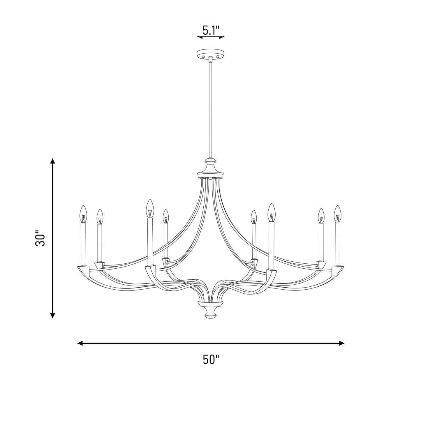 8-Light Chandelier, Matte Black