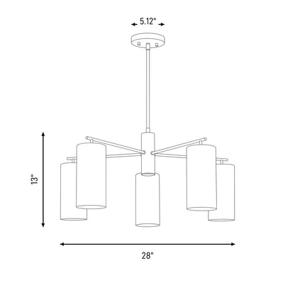 5 Light Chandelier, Noble Brass