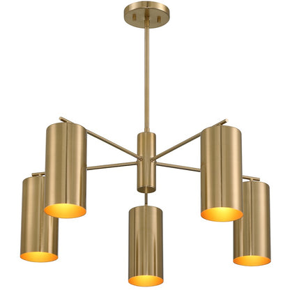 5 Light Chandelier, Noble Brass