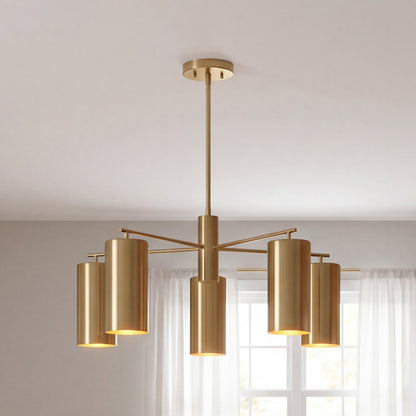 5 Light Chandelier, Noble Brass