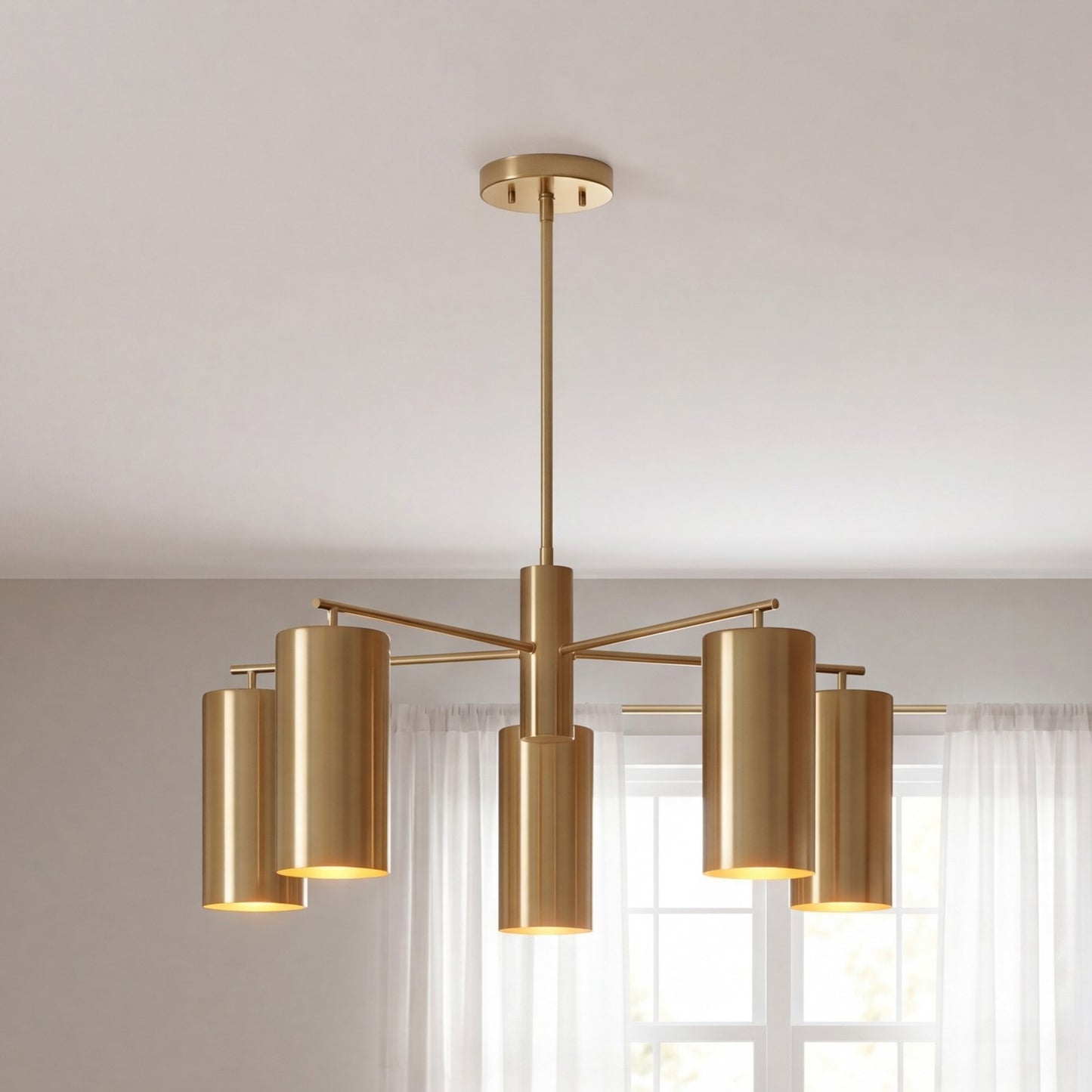 5 Light Chandelier, Noble Brass