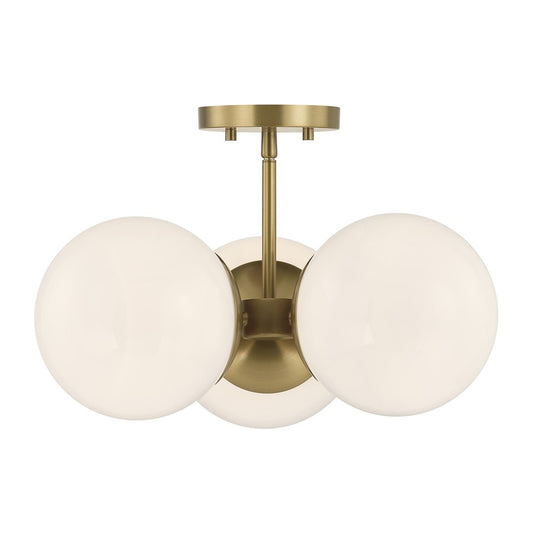 Savoy House Turin 3 Lt Chandelier, White Opal, Warm Brass