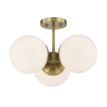 Savoy House Turin 3 Lt Chandelier, White Opal, Warm Brass