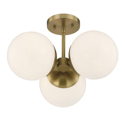 Savoy House Turin 3 Lt Chandelier, White Opal, Warm Brass