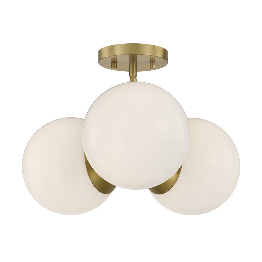 Savoy House Turin 3 Lt Chandelier, White Opal, Warm Brass