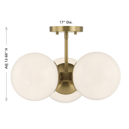 Savoy House Turin 3 Lt Chandelier, White Opal, Warm Brass