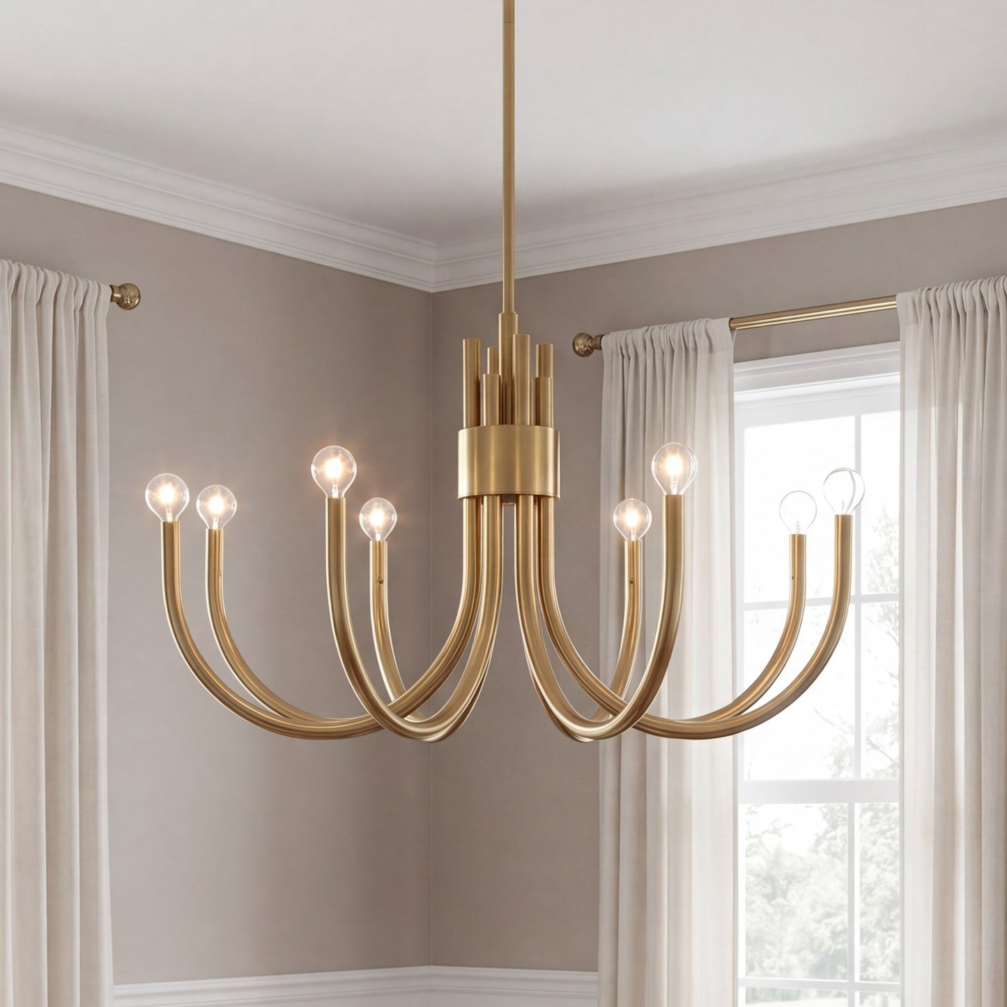 8 Light Chandelier, Noble Brass