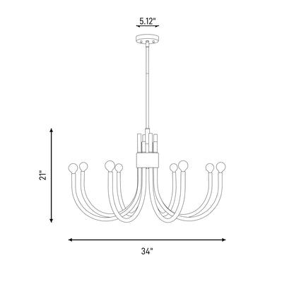8 Light Chandelier, Noble Brass