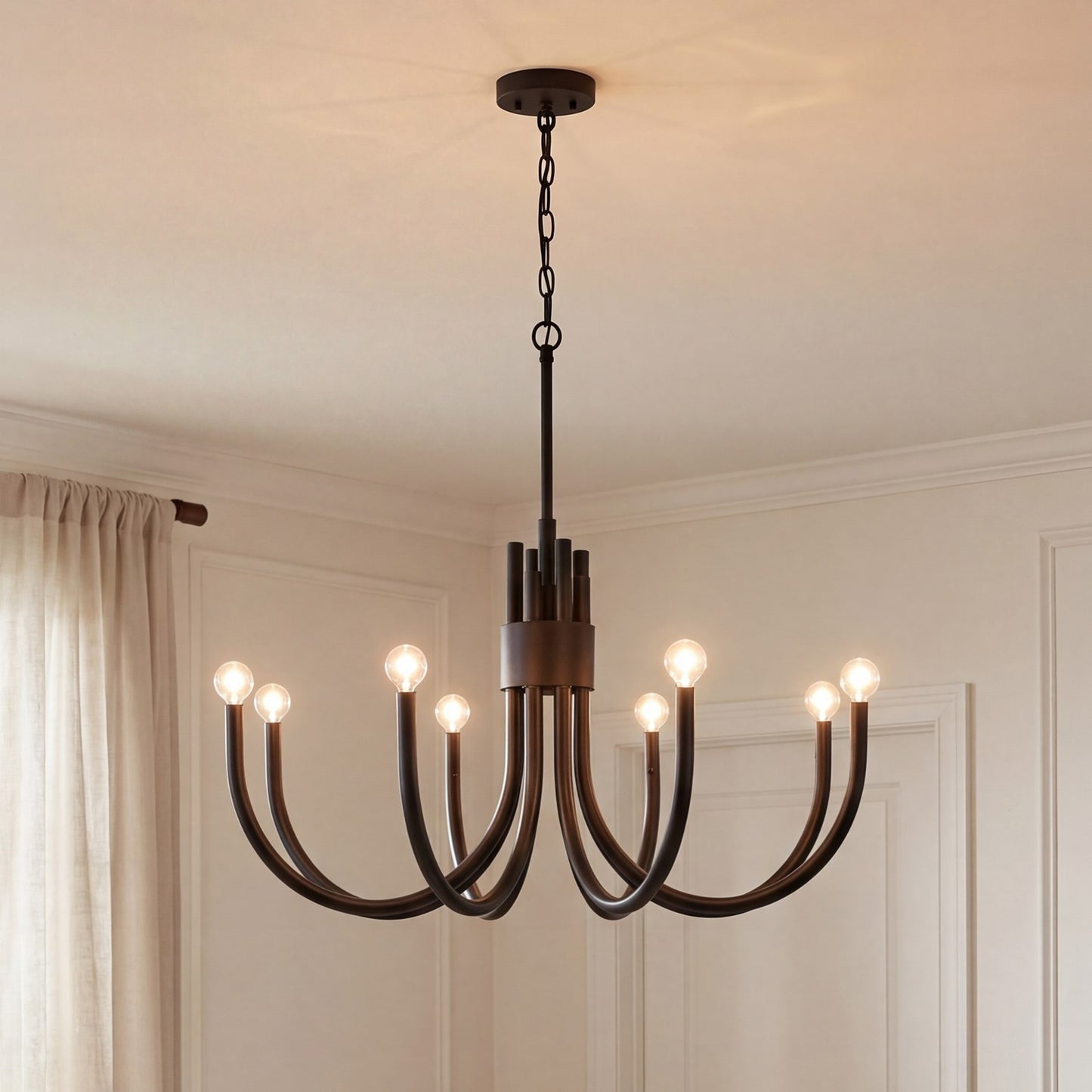8 Light Chandelier, Matte Black