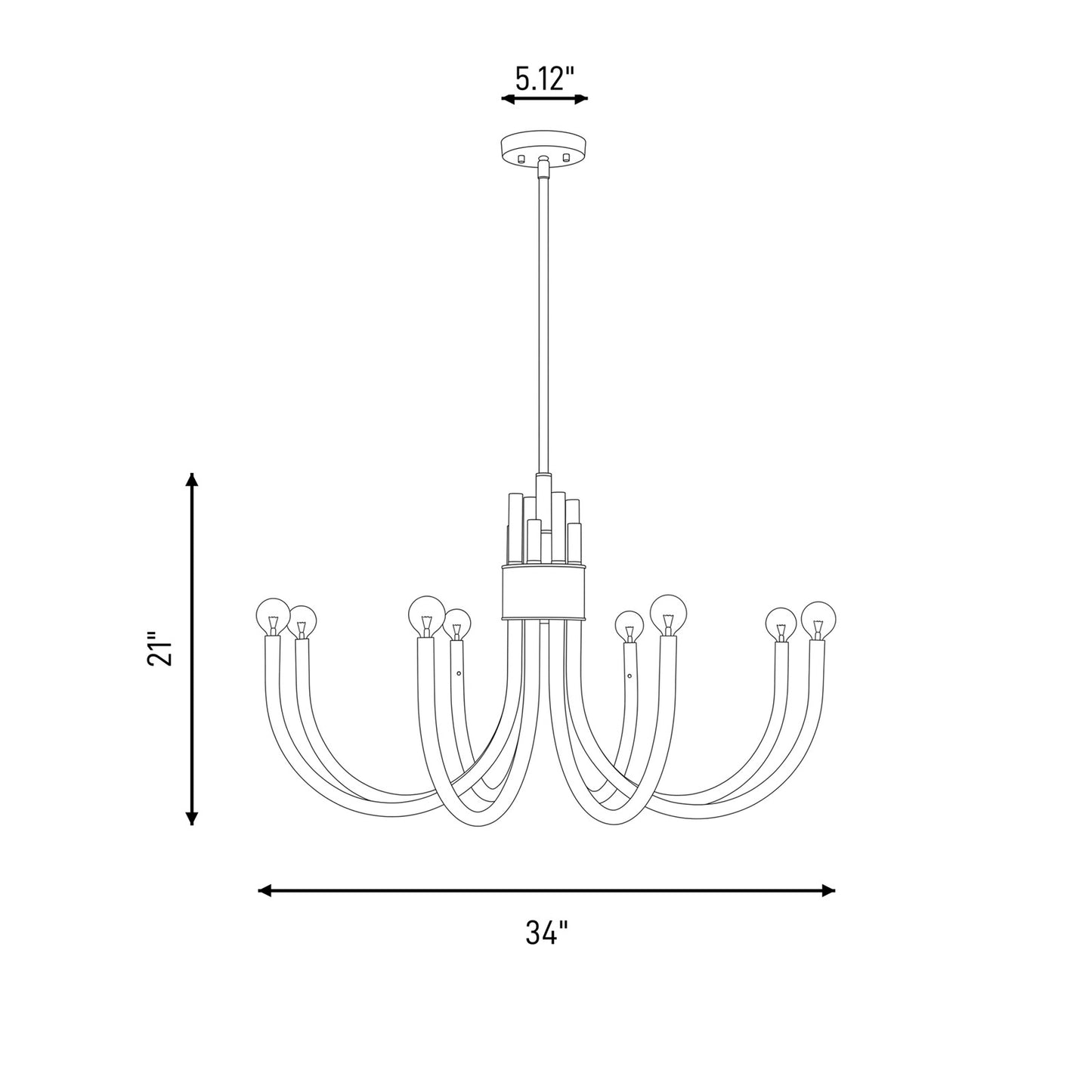 8 Light Chandelier, Matte Black