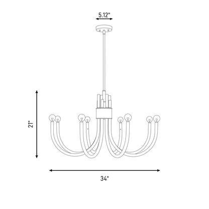 8 Light Chandelier, Matte Black