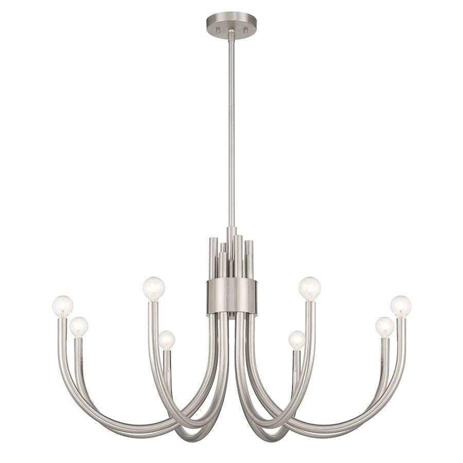 8 Light Chandelier, Satin Nickel