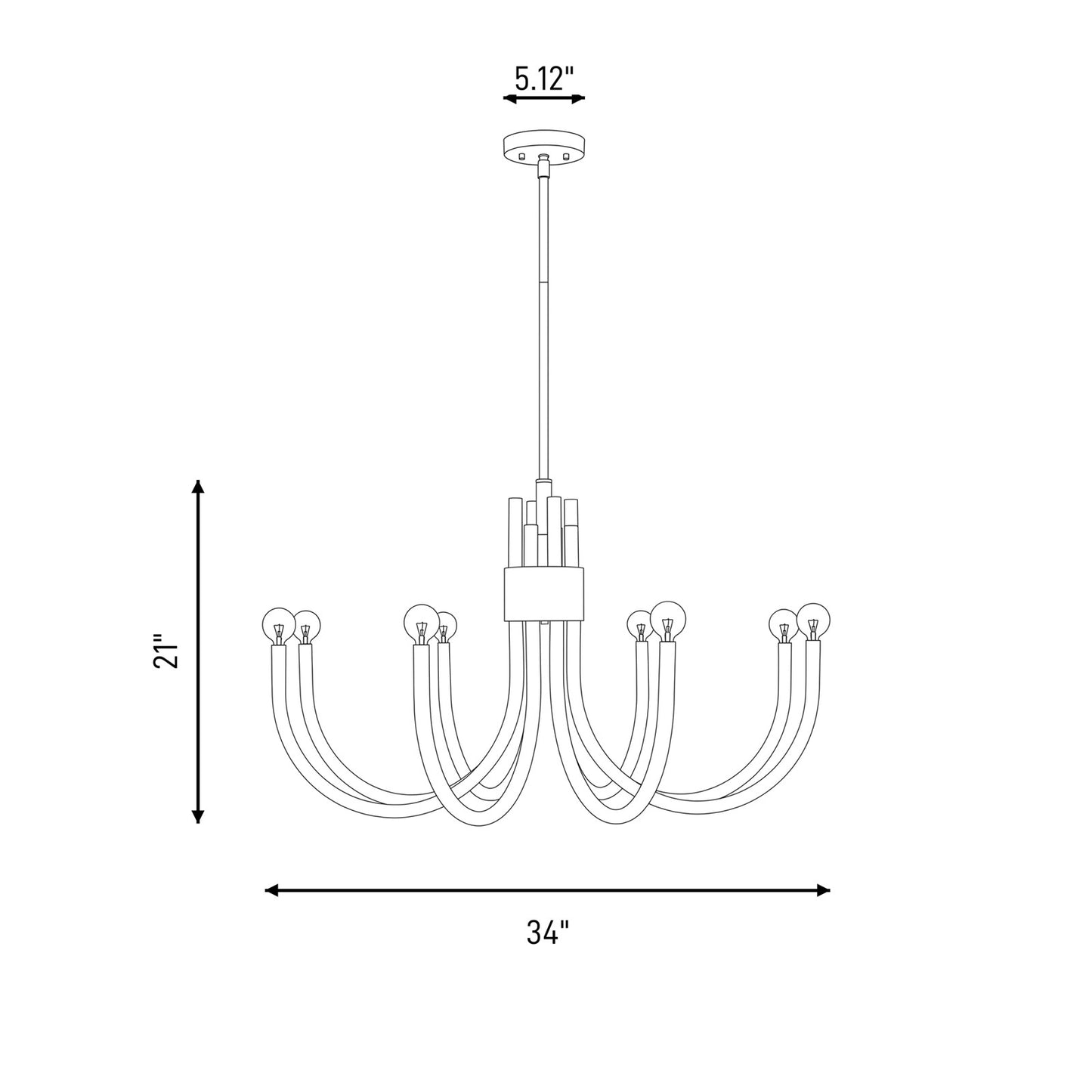 8 Light Chandelier, Satin Nickel