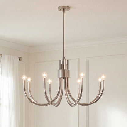8 Light Chandelier, Satin Nickel