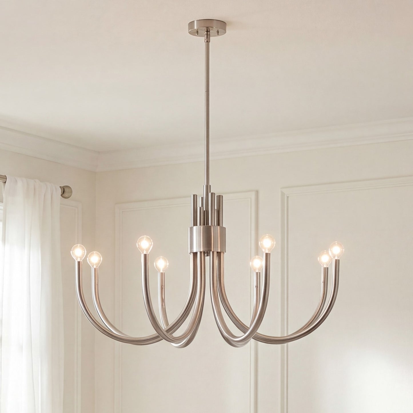 8 Light Chandelier, Satin Nickel