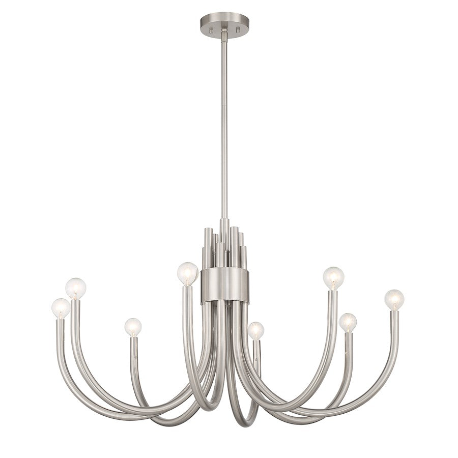 8 Light Chandelier, Satin Nickel