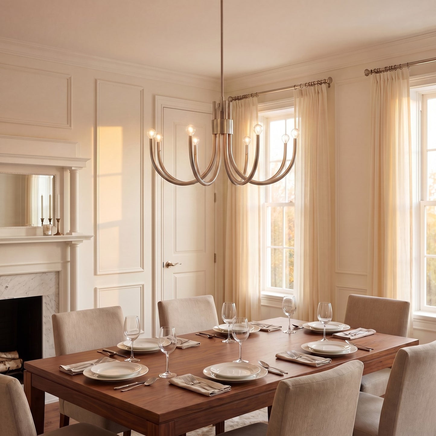 8 Light Chandelier, Satin Nickel