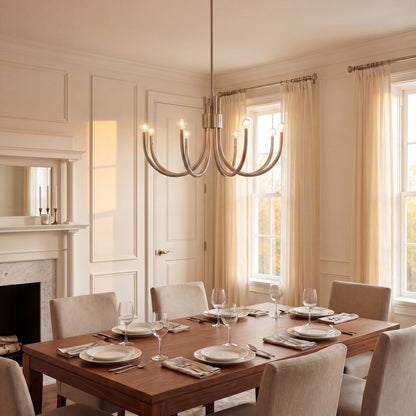 8 Light Chandelier, Satin Nickel