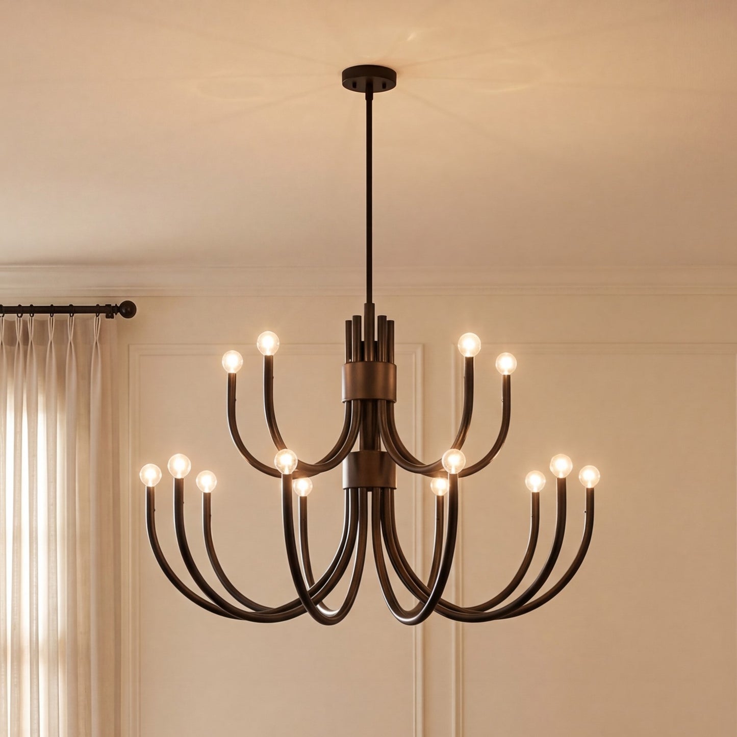 15 Light Chandelier, Matte Black