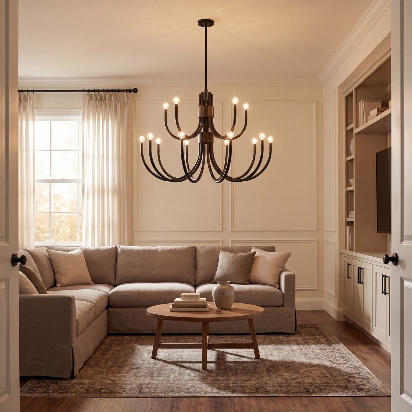 15 Light Chandelier, Matte Black