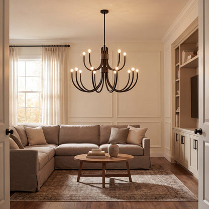 15 Light Chandelier, Matte Black