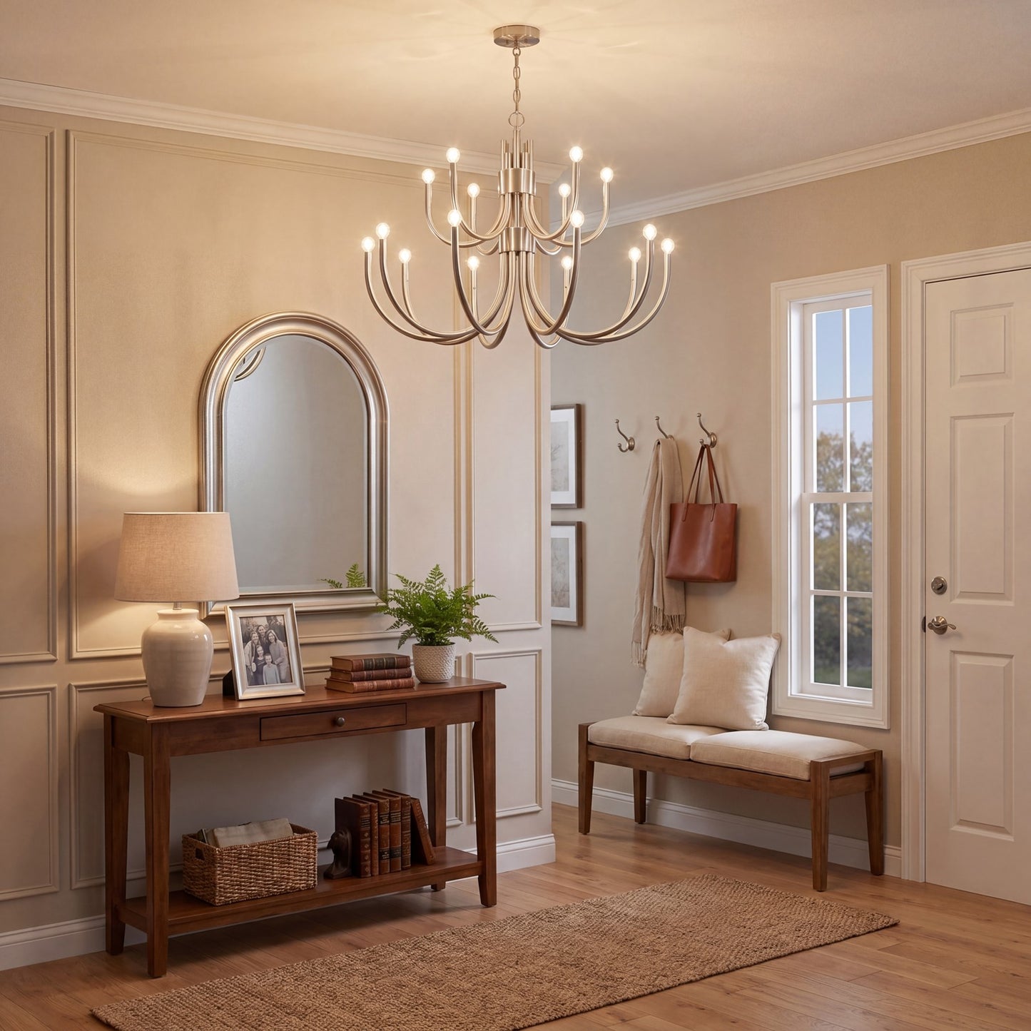 15 Light Chandelier, Satin Nickel